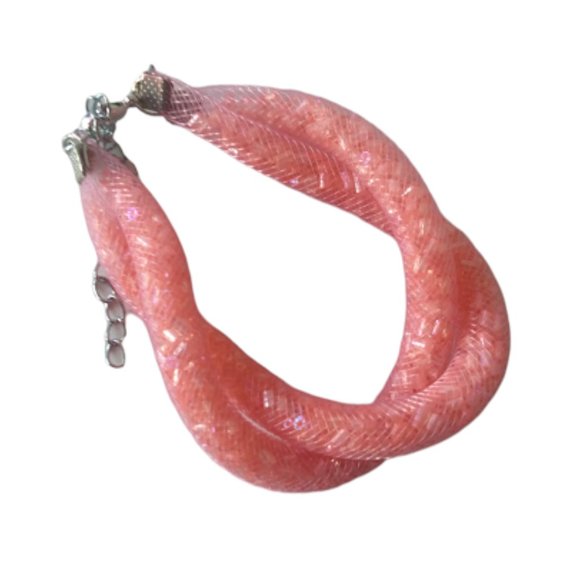 Mesh Twisted Dangle Earrings And Bracelet-Light Peach Mesh Jewelry Set - Picture 4 of 5